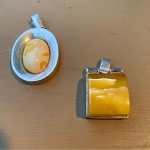 Precious 2-Yellow Marbled Pendants Oval and Square Sterling Silver